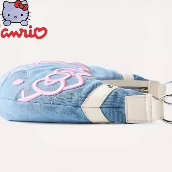 Sanrio Hello Kitty Denim Shoulder Bag w/ Keychain with Strap - Picture 3 of 10